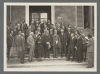 [Group portrait at Rome Conference on Nuclear Physics including Otto Stern at left.]