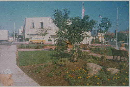 Small garden planted to replace a gas station removed from the Village Green in central Pacific Palisades