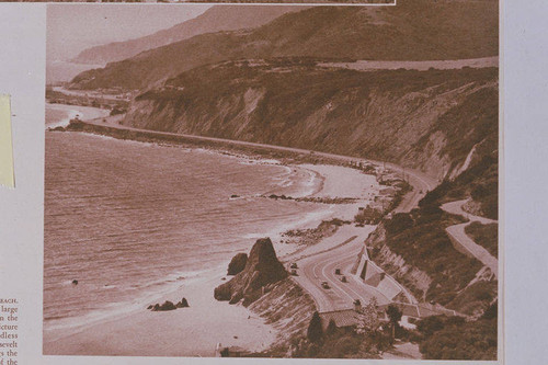 View of the Pacific coastline from Castellammare in Pacific Palisades, Calif. appearing in an article for "Pictorial California Magazine."