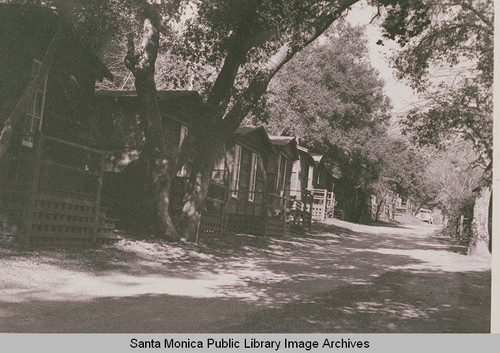 Chautauqua Assembly Camp with casitas shaded by oak trees, Temescal Canyon, Calif