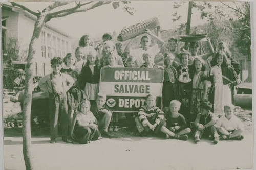 Children from Canyon School in Santa Monica Canyon at a Salvage Drive for World War II in 1942