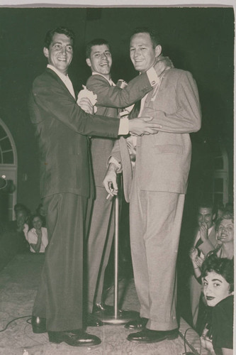 Induction of comedians Jerry Lewis (center) as Honorary Mayor and Dean Martin (left) as Honorary Chief of Police of Pacific Palisades, Calif