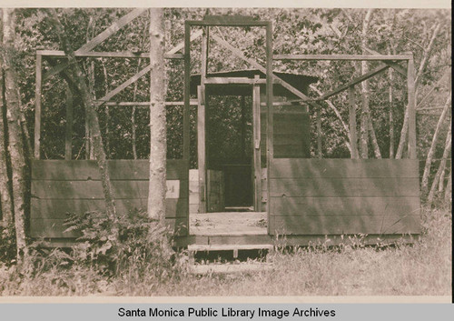 Tent frames set up at Assembly Camp, Temescal Canyon, Calif