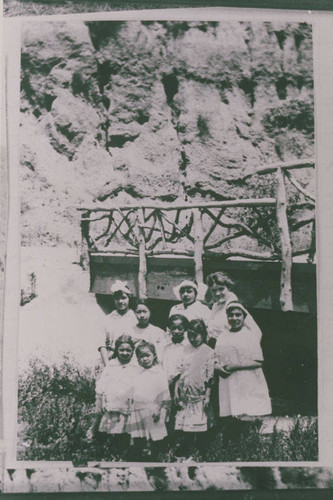 Children with their teacher in Santa Monica Canyon, Calif