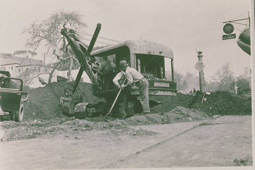 Channel Road being repaired and reconstructed after the flood of 1938 in Santa Monica Canyon, Calif