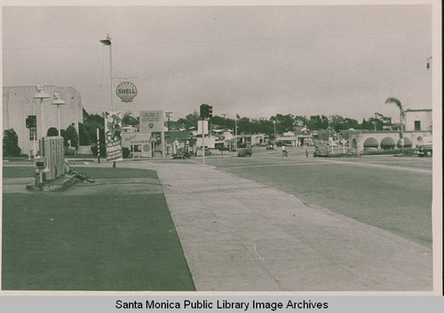 Sunset Blvd. from the Shell gas station looking towards the Pacific Palisades Business Block on the right