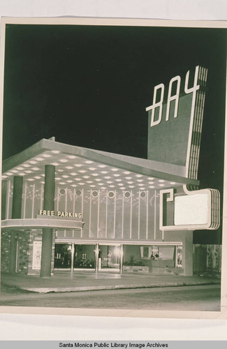 Bay Theatre at opening night with marquee reading: ''Bob Hope, J Russell, The Paleface & Ted Donaldson, Sharyn Moffett, Rusty Leads the Way