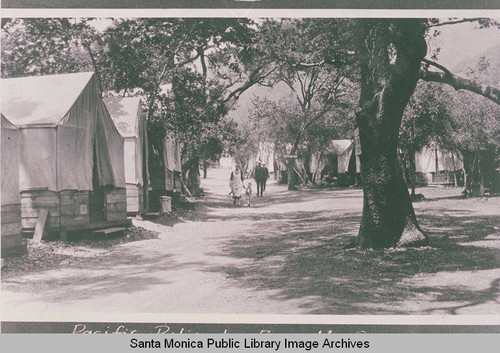 Rows of tents in Assembly Camp, Temescal Canyon, Calif