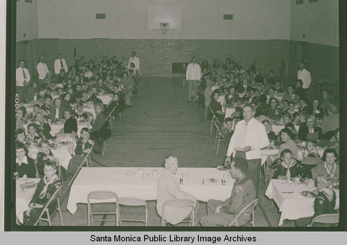 Group gathered together at the gymnasium of the Pacific Palisades Recreation Center