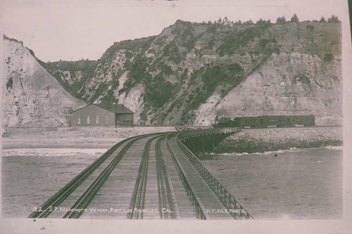 Long Wharf freight pier looking up Potrero Canyon