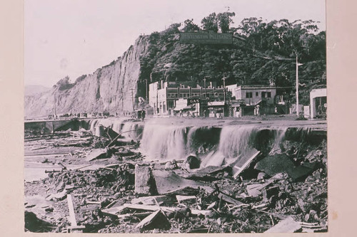 Flood damaged Pacific Coast Highway in Santa Ynez Canyon, Calif