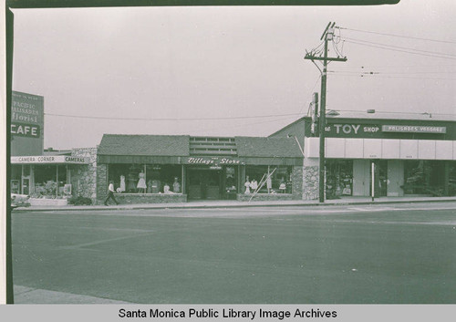 The Village Store and other storefronts on Antioch Street and Sunset Blvd. in Pacific Palisades, Calif