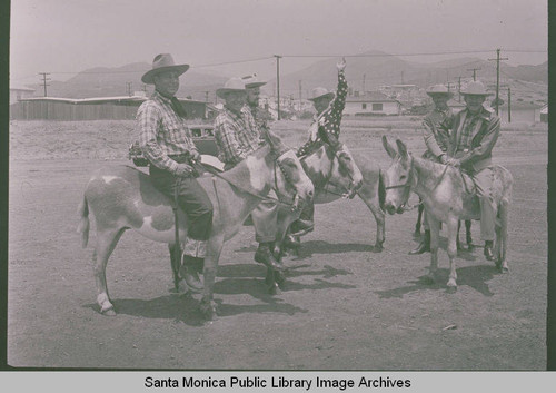 Cowboys on donkeys, Fiesta Day, Pacific Palisades, Calif