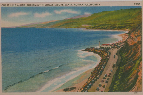 Pacific Coast Highway and the lighthouse from the bluffs of Pacific Palisades