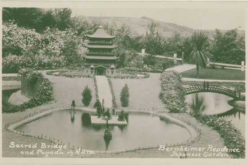 Sacred bridge and Pagoda of Nara in the Bernheimer Gardens, Pacific Palisades, Calif