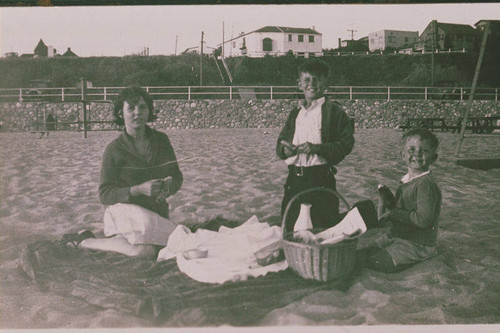 Children at a picnic on Will Rogers State Beach, Santa Monica, Calif