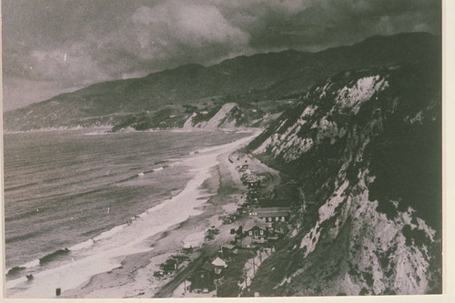 Looking north along the coast from the Japanese fishing village near the Long Wharf in Santa Monica