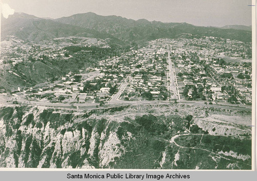 Aerial view of downtown Pacific Palisades, Calif