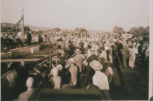 Crowd gathered to witness the laying of the foundation cornerstone for the Methodist Church in Pacific Palisades