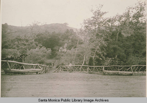 Craftsman wood bridge railings in Temescal Canyon, Calif