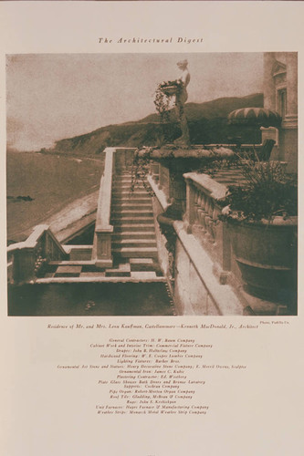 Villa de Leon, designed by Kenneth MacDonald Jr. and home of Leon and Clemence Kaufmann in Castellammare, as featured in a 1928 issue of the Architectural Digest