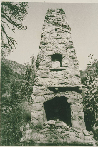 Cabin chimney after a fire in Rustic Canyon, Calif