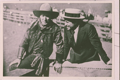 Portrait of William S. Hart and Will Rogers, cowboy stars of motion pictures