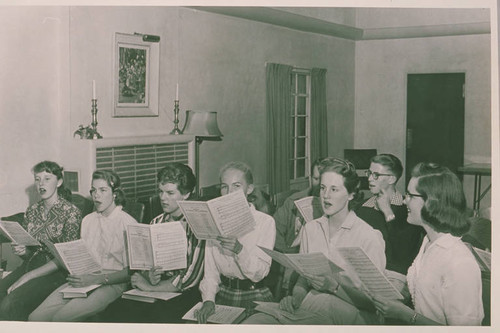 Choir practice at the Methodist Church in Pacific Palisades, Calif