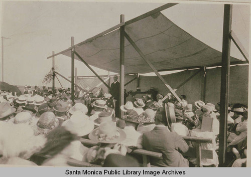 Formal dedication of the Chautauqua in Temescal Canyon with the crowd gathered at the main amphitheater for a dedication speech on August 6,1922