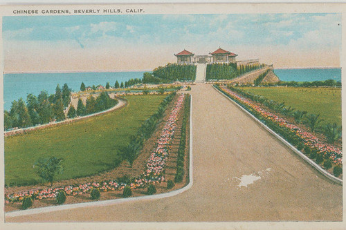 Bernheimer residence in the Bernheimer Gardens in Pacific Palisades (postcard labeled "Beverly Hills")