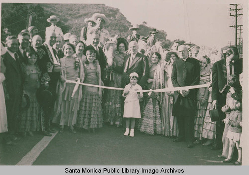 Governor Frank Merriam at the ribbon cutting ceremony, Opening Day of the new and improved Pacific Coast Highway, Calif