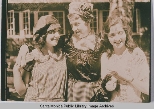 Portrait of three girls at the Institute Camp, Temescal Canyon, Pacific Palisades Calif