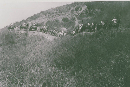 Horseback riders on a trail in Rustic Canyon, Calif