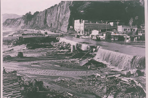 Flood damaged Pacific Coast Highway in Santa Ynez Canyon, Calif