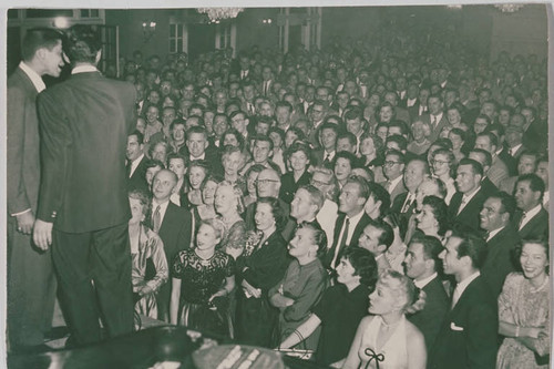 Crowd gathered to watch the induction of comedians Jerry Lewis as Honorary Mayor and Dean Martin as Honorary Chief of Police of Pacific Palisades, Calif