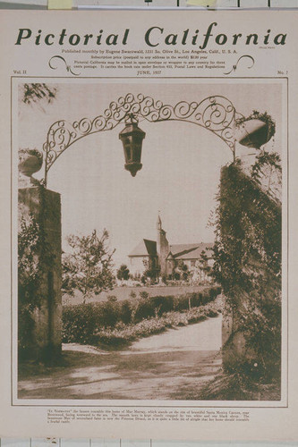 Entrance to a mansion on San Vicente Blvd. in Santa Monica appearing in an article for "Pictorial California Magazine."