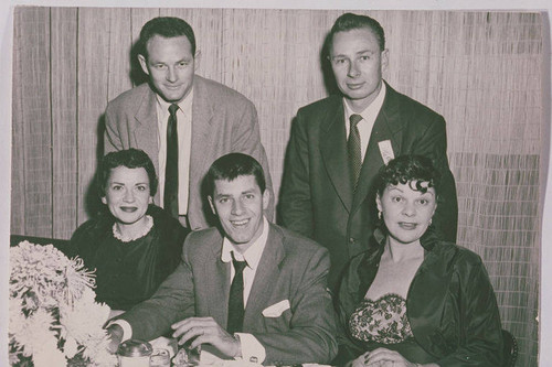 Comedian Jerry Lewis (center seated) with Chamber of Commerce members at the dinner party celebrating his induction as Honorary Mayor of Pacific Palisades, Calif