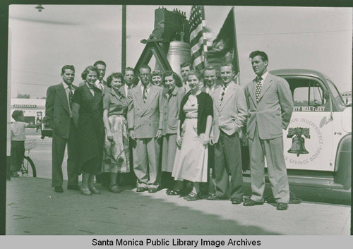 Pacific Palisadians stand with a visiting replica of the Liberty Bell