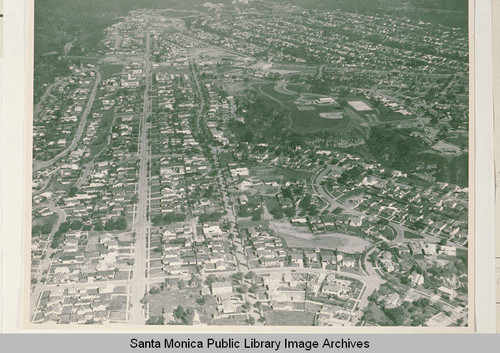 Aerial view of downtown Pacific Palisades, Calif