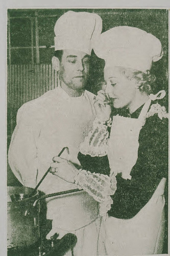 Actress Thelma Todd cooking with her chef at her cafe,Thelma Todd's Sidewalk Cafe in Castellammare