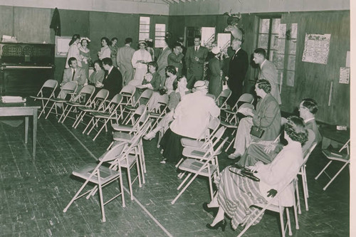 Members gathered in the conference room of the Pacific Palisades Methodist Church