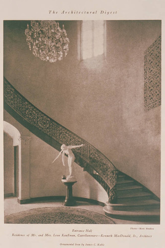 Entrance hall in Villa de Leon, designed by Kenneth MacDonald Jr. and home of Leon and Clemence Kaufmann in Castellammare, as featured in a 1928 issue of the Architectural Digest