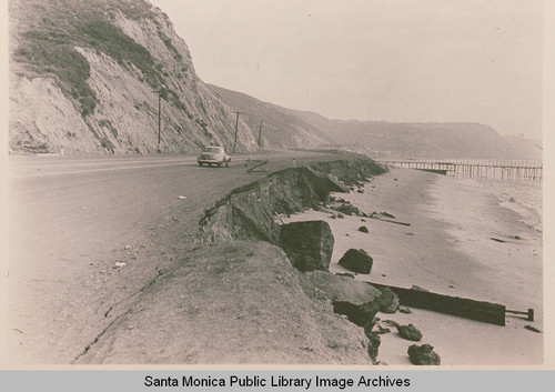 A car traveling on the Pacific Coast Highway north of Pacific Palisades, Calif