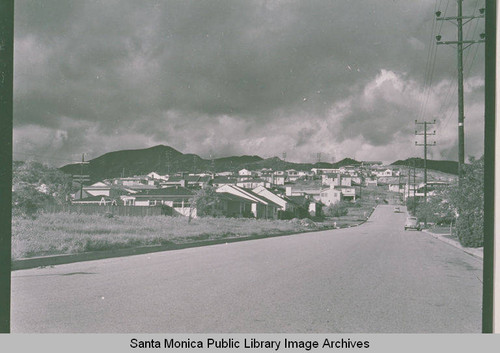 Houses in the Charm Acres Subdivision looking up Monument Street in Pacific Palisades