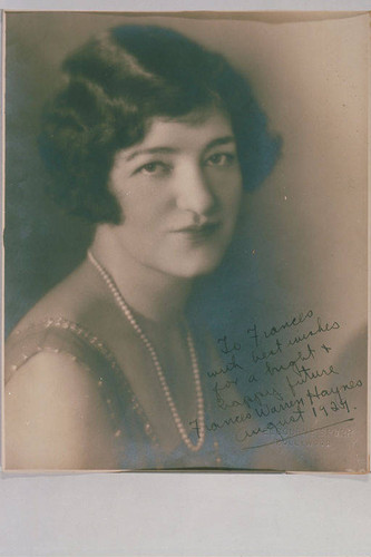 Portrait of Frances Warren Haynes with inscription to Frances Smith Stewart