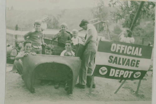 Children from Canyon School in Santa Monica Canyon at a Salvage Drive for World War II in 1942