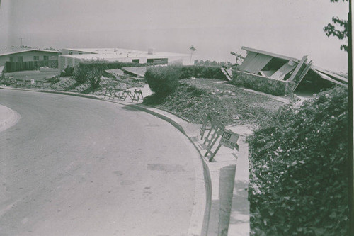 A landslide-damaged house on Enchanted Way in Pacific Palisades, Calif