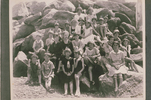 Portrait of Junior Church members at the beach, Pacific Palisades, Calif