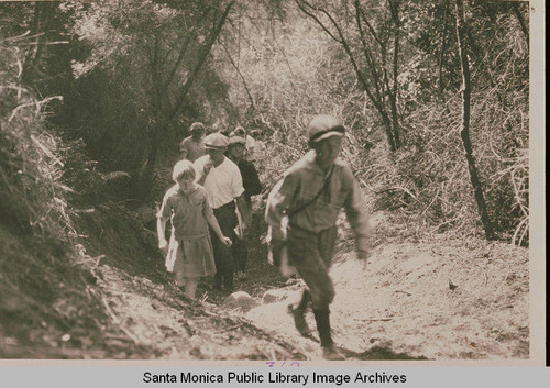 A group hiking above Temescal Canyon, Pacific Palisades, Calif