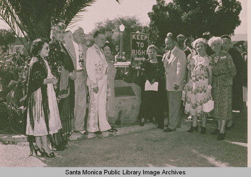 Dedication of the Ysidro Reyes Family plaque at Pampas Ricas and Sunset Blvd., September 14, 1952